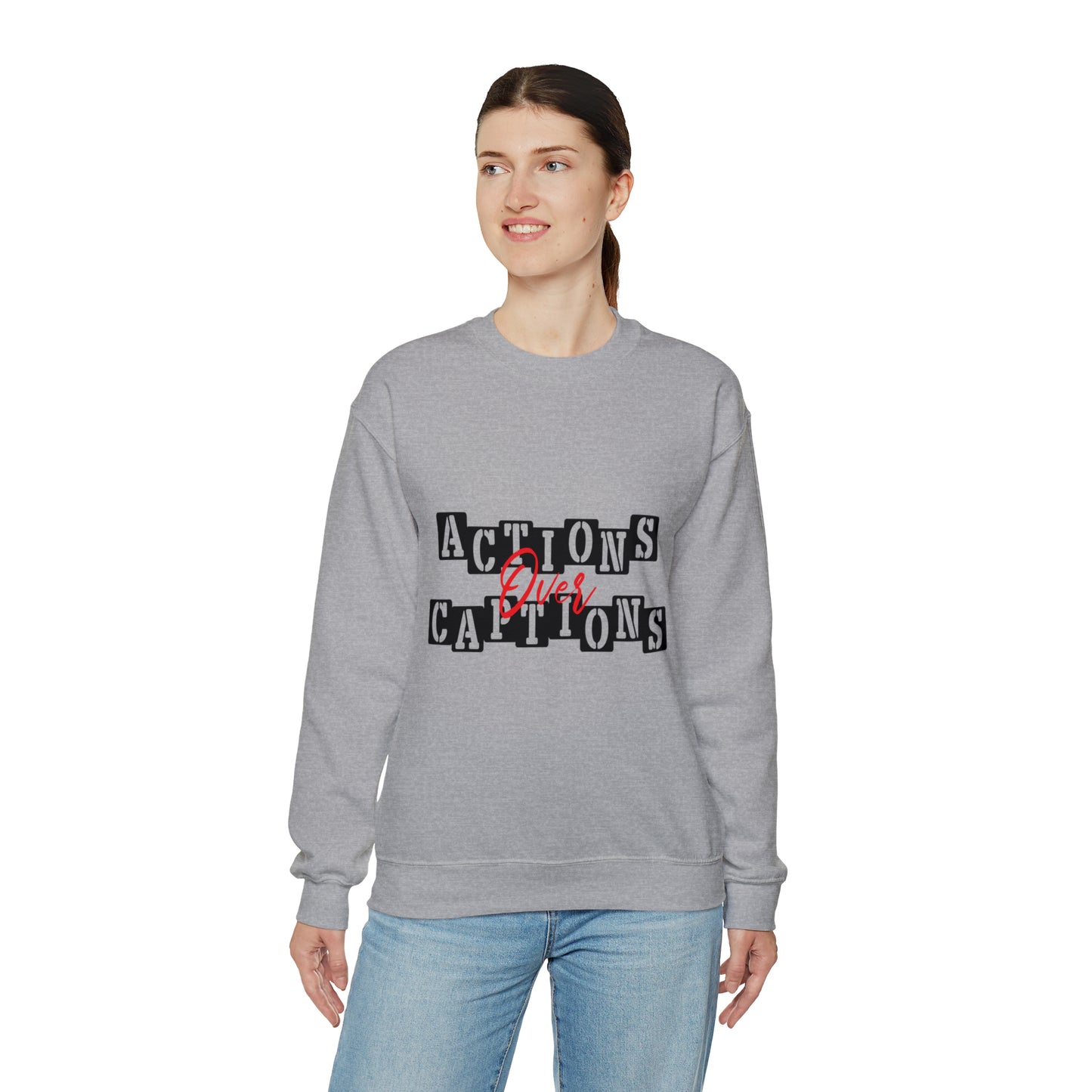 Action Over Captions Blend Unisex Heavy Blend Cotton Captions Crewneck Sweatshirt