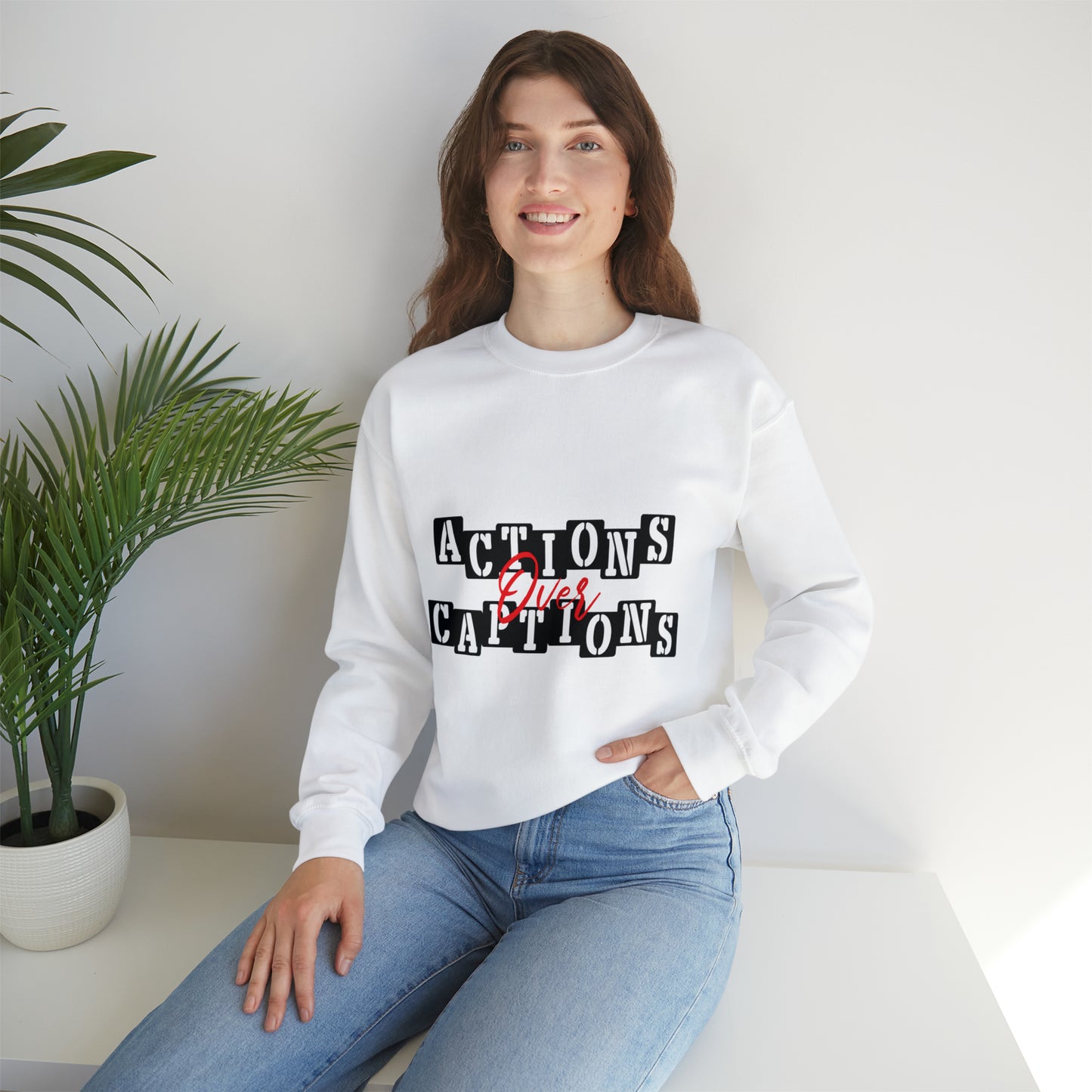 Action Over Captions Blend Unisex Heavy Blend Cotton Captions Crewneck Sweatshirt