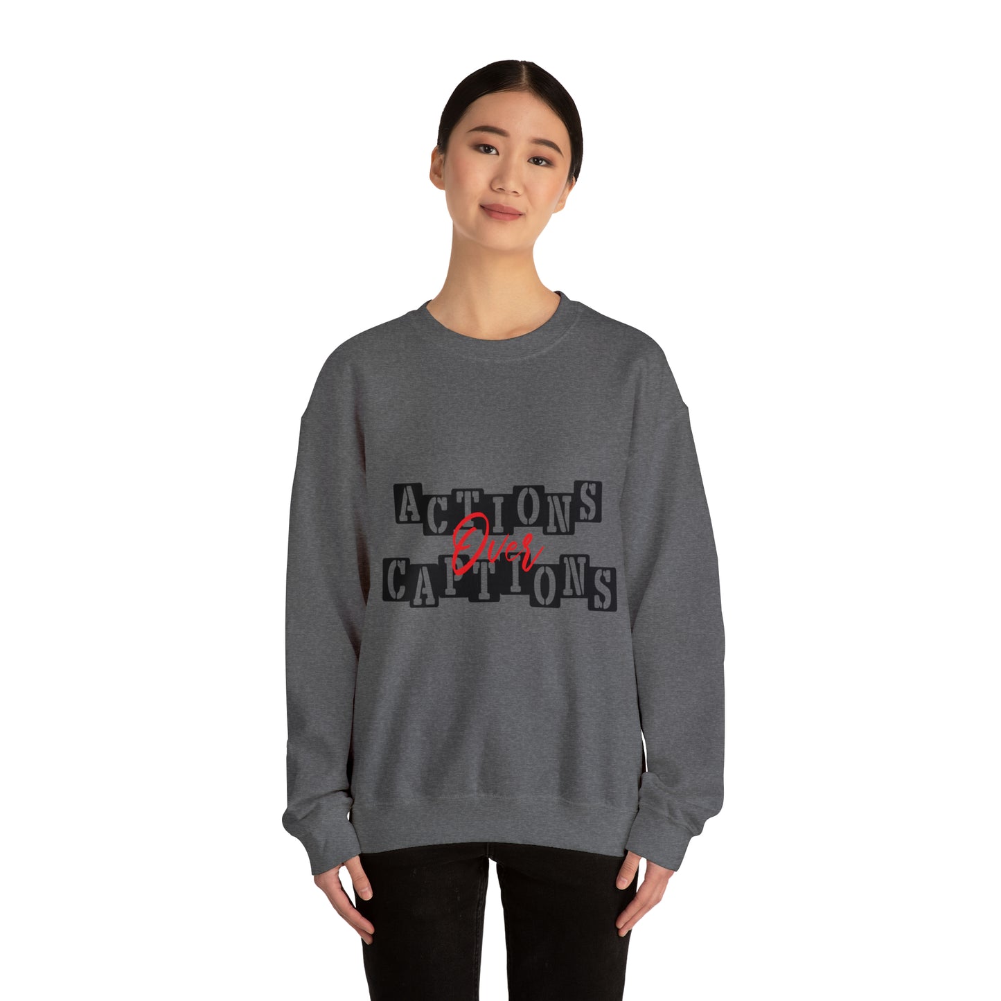 Action Over Captions Blend Unisex Heavy Blend Cotton Captions Crewneck Sweatshirt
