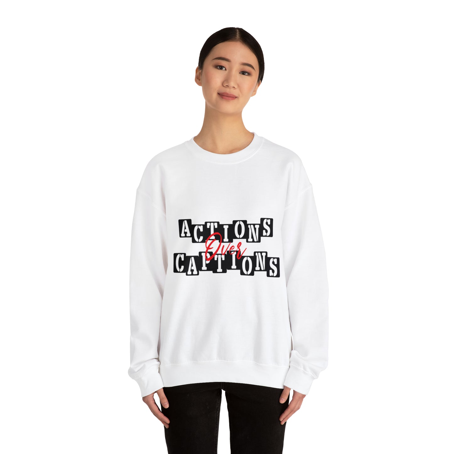 Action Over Captions Blend Unisex Heavy Blend Cotton Captions Crewneck Sweatshirt