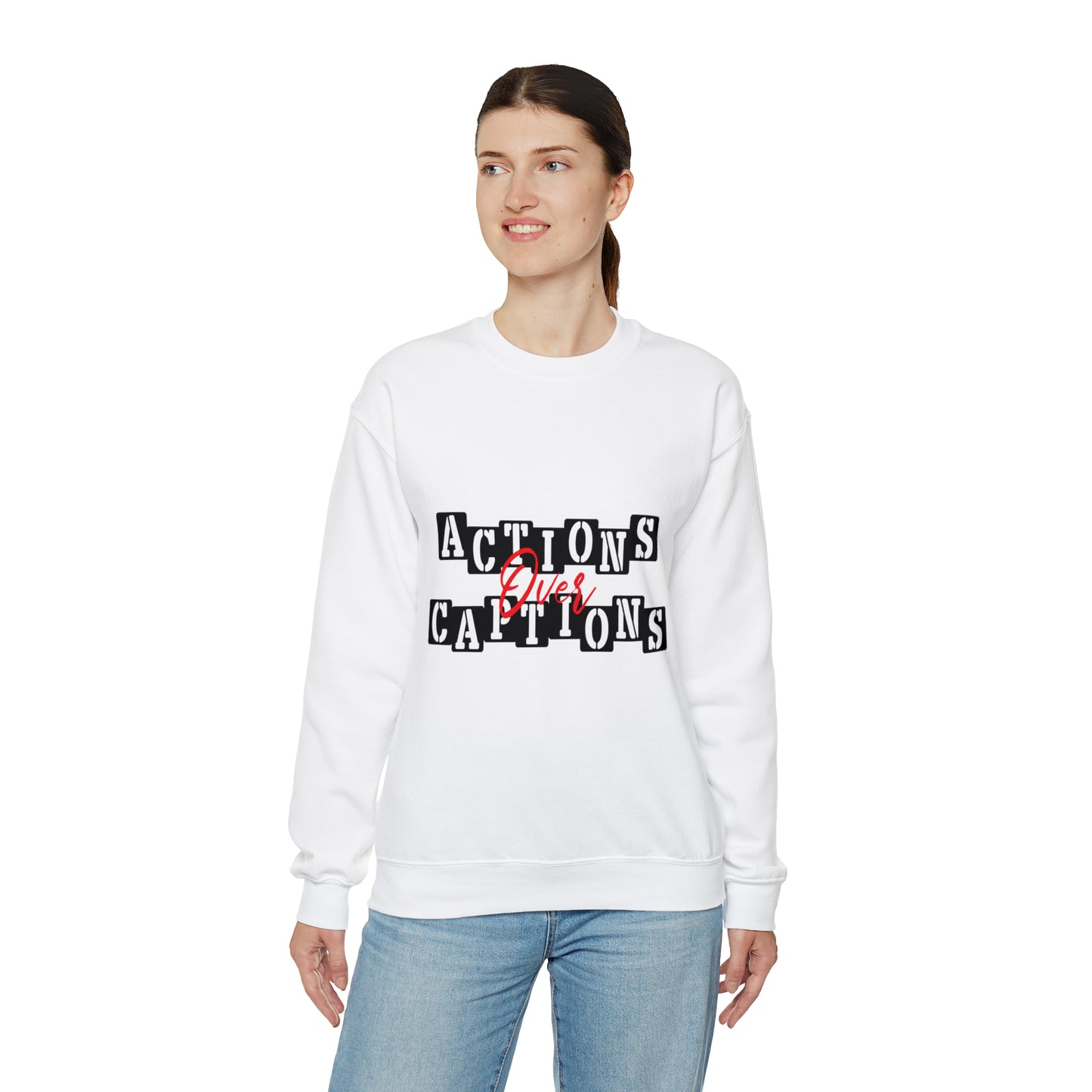 Action Over Captions Blend Unisex Heavy Blend Cotton Captions Crewneck Sweatshirt